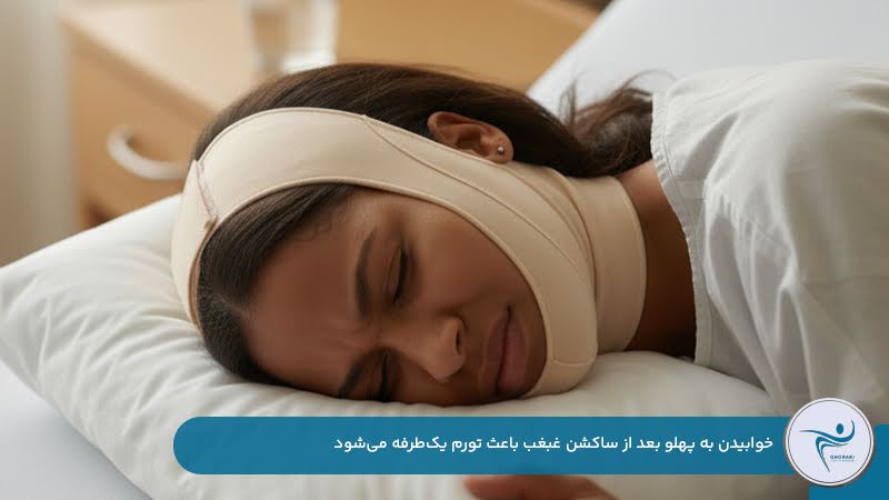 تورم یک‌طرفه به دلیل خوابیدن به پهلو بعد از ساکشن غبغب